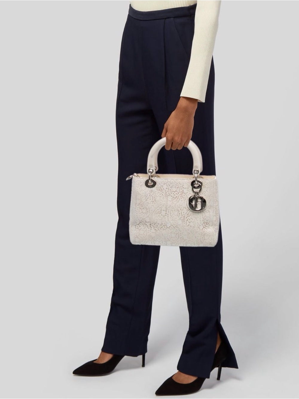 Lady Dior Laser-Cut Lady white Top-Handle purse Cannage Medium Limited Edition - Picture 3 of 7